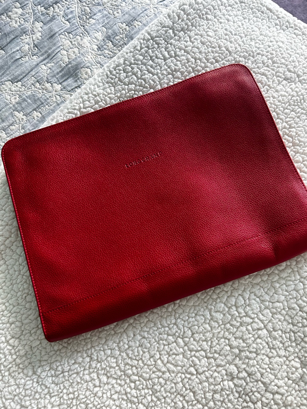 Longchamp Le Foulonné Leather Laptop Sleeve in red